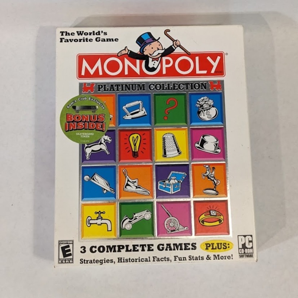 Vtg Monopoly Platinum Collection PC 3 Games Tycoon Casino Bonus Skateboard Token